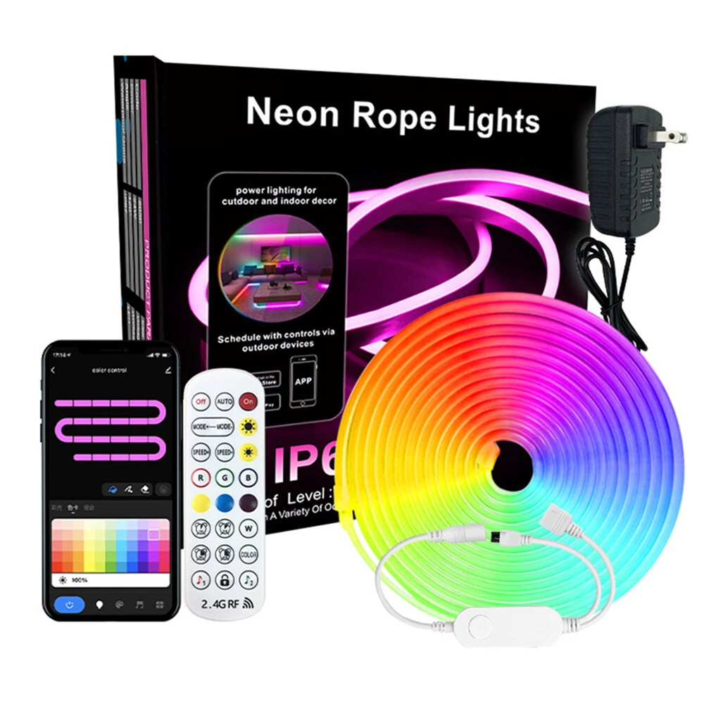 5m 10m Smart Neon Strip RGB LED Neon Light Strip Kit IP67 Waterproof 24V 12W/M Ra92 Flexible LED Strip APP & Remote Control (image for) 5m 10m Smart Neon Strip RGB LED Neon Light Strip Kit IP67 Waterproof 24V 12W/M Ra92 Flexible LED Strip APP & Remote Control