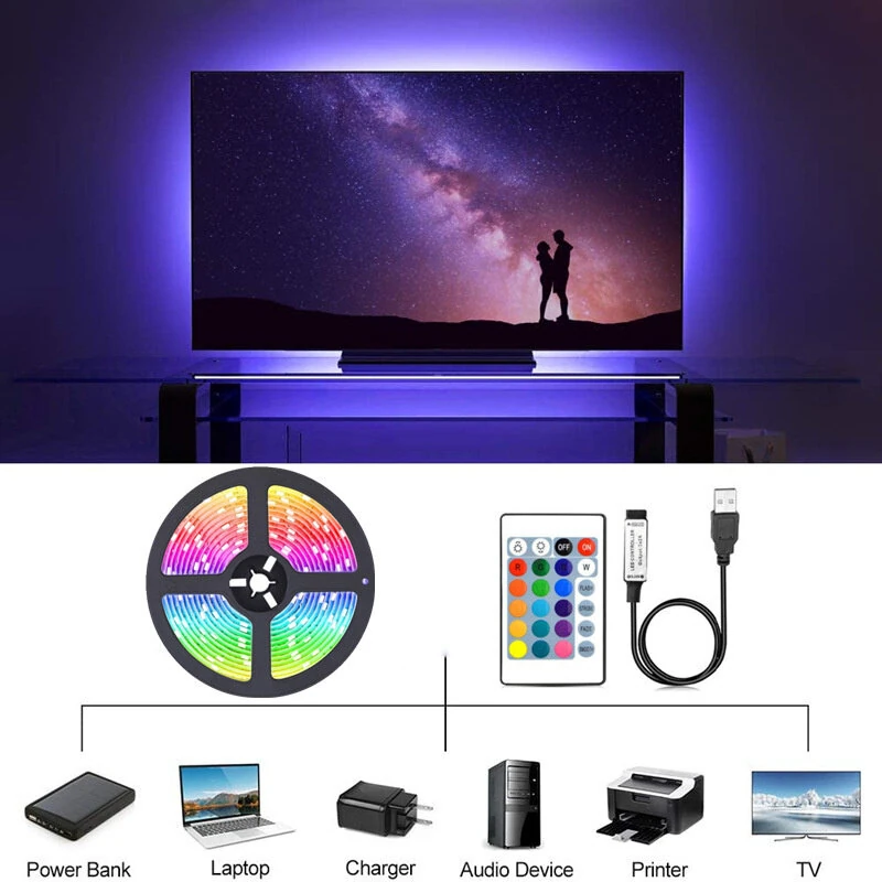 (image for) RGB LED Strip Kit 5050 Bluetooth Remote Control 5V 30 LEDs/m Adhesive Flexible Cuttable Strip Lights IP20 for Home Decor 1m 2m 5m 10m