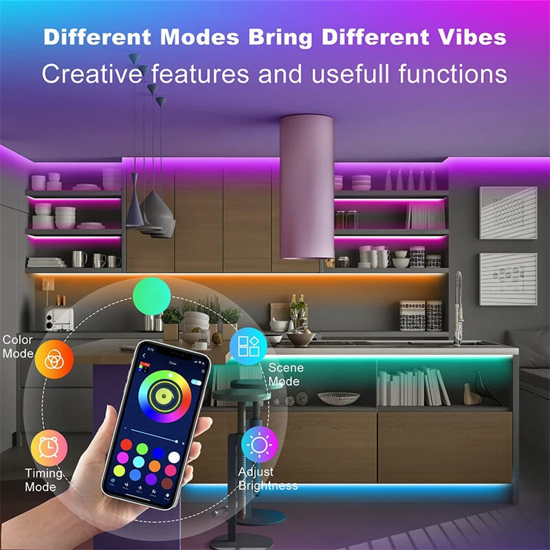 (image for) RGB LED Strip Kit 5050 Bluetooth Remote Control 5V 30 LEDs/m Adhesive Flexible Cuttable Strip Lights IP20 for Home Decor 1m 2m 5m 10m